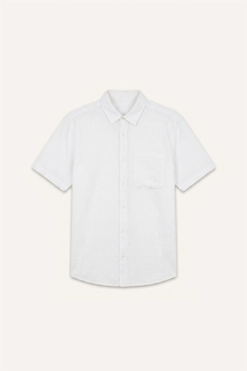 Men White Regular Fit Cotton Short Sleeve Shirt