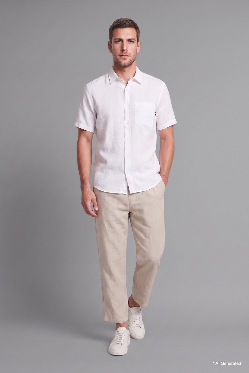 Men White Regular Fit Cotton Short Sleeve Shirt