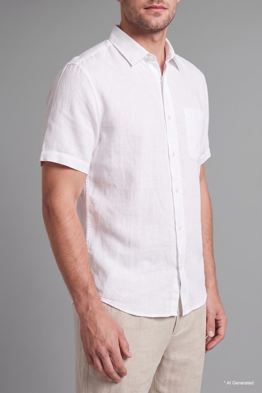 Men White Regular Fit Cotton Short Sleeve Shirt