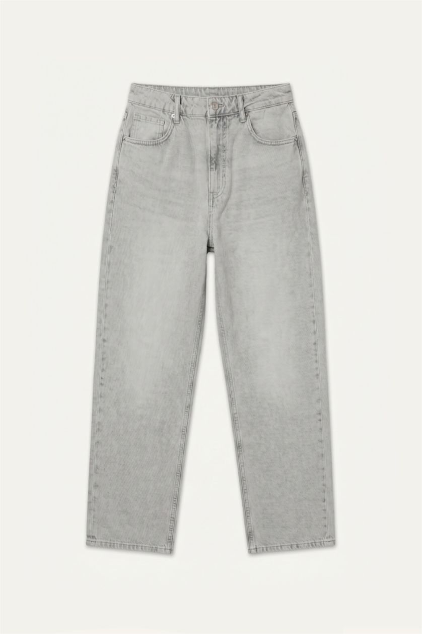 Erkek Açık Gri Baggy Fit Jean Pantolon