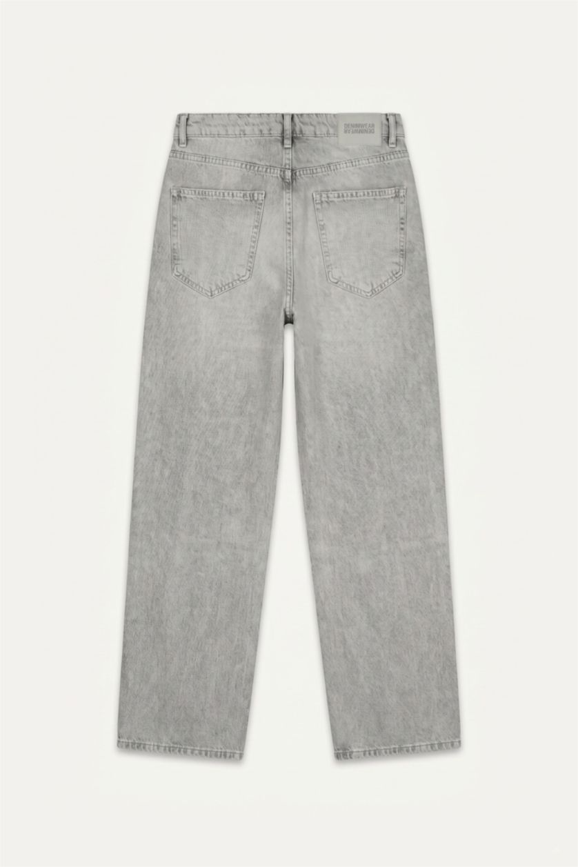Erkek Açık Gri Baggy Fit Jean Pantolon