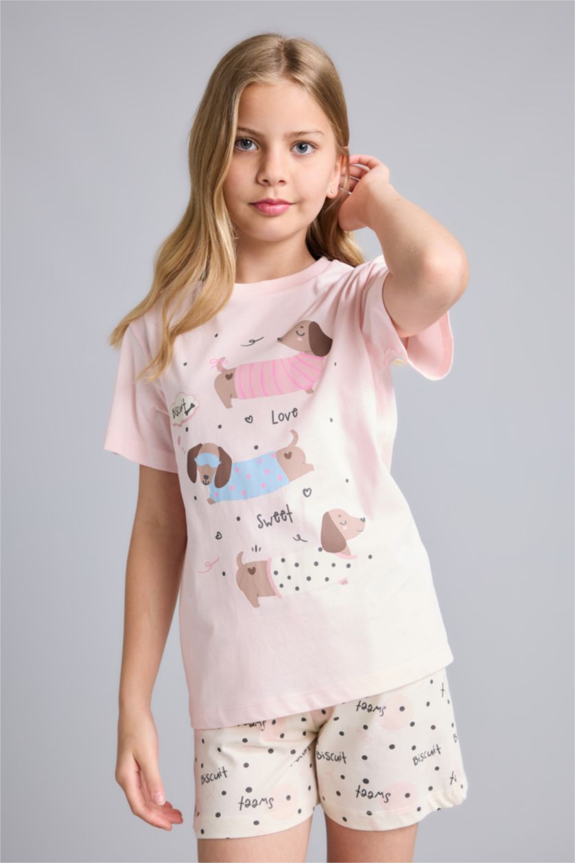 Kız Çocuk - Genç Kız Pembe Regular Fit Baskılı 2'Li Pijama Takım Kız Çocuk