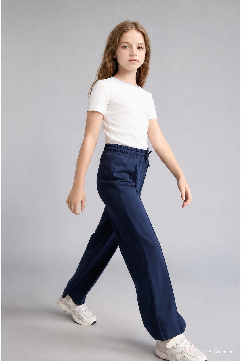 GIRLS & TEENS NAVY Girl Wide Leg Elastic Waist Navy Blue Sweatpants