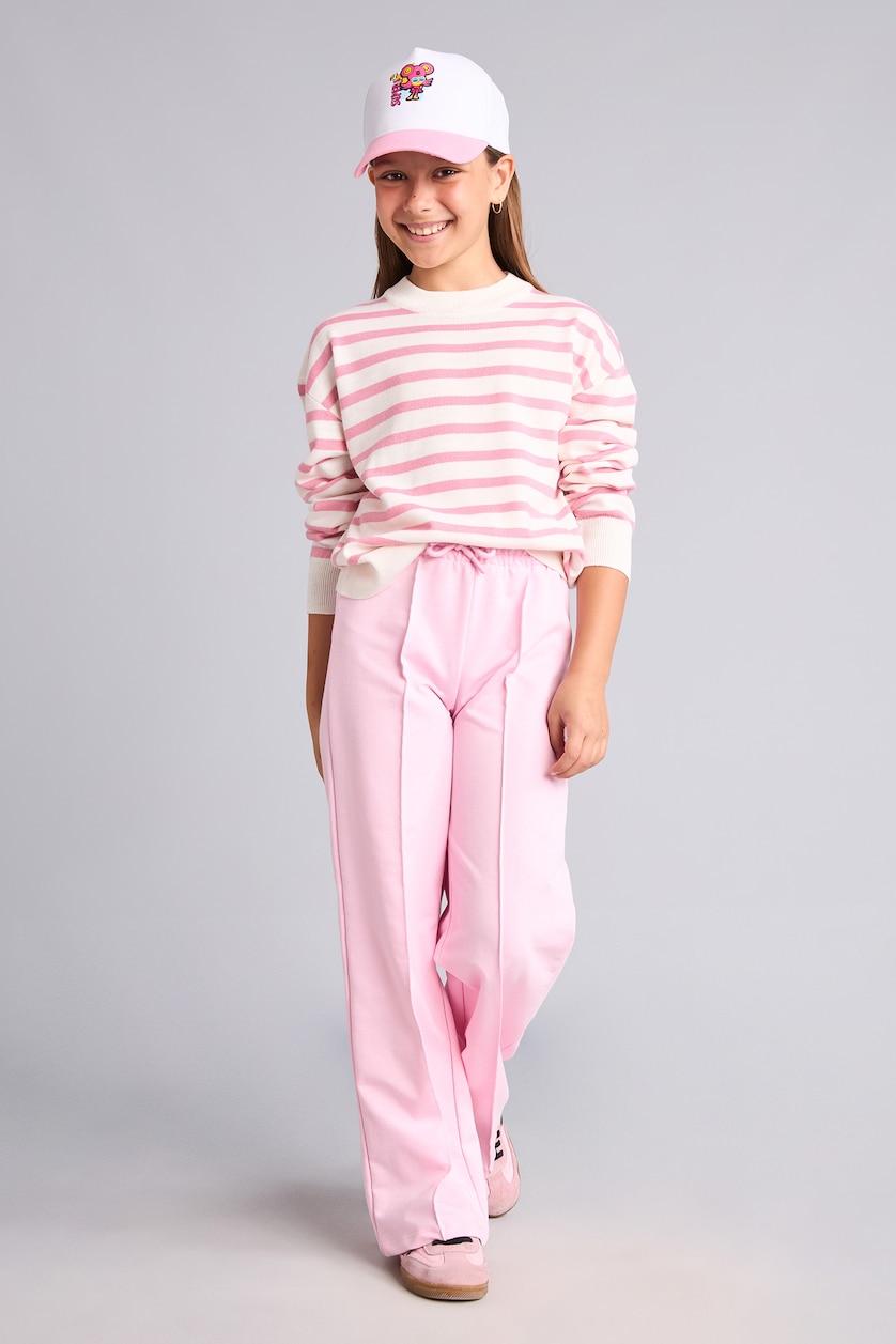 Kız Çocuk - Genç Kız Açık Pembe Wide Leg Pamuklu Eşofman Altı Kız Çocuk