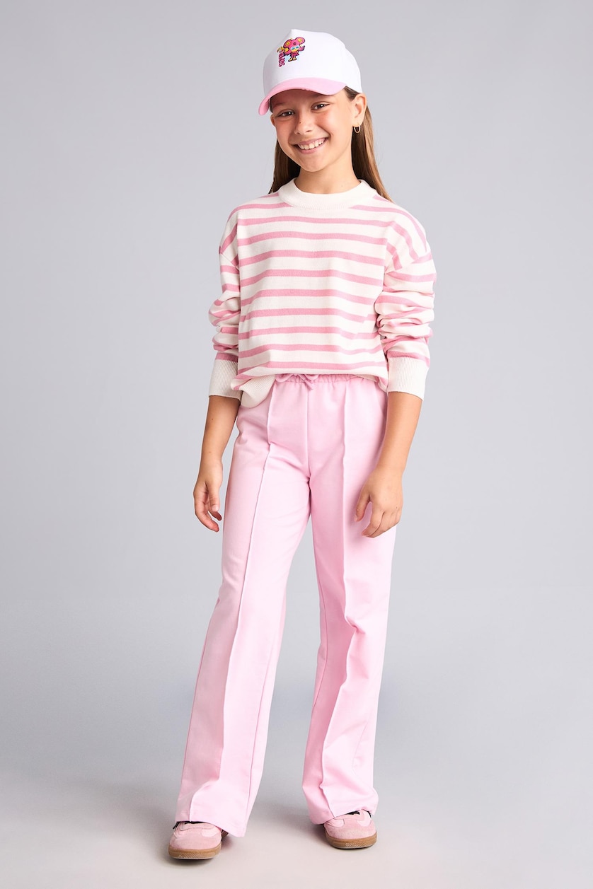 Kız Çocuk - Genç Kız Açık Pembe Wide Leg Pamuklu Eşofman Altı Kız Çocuk