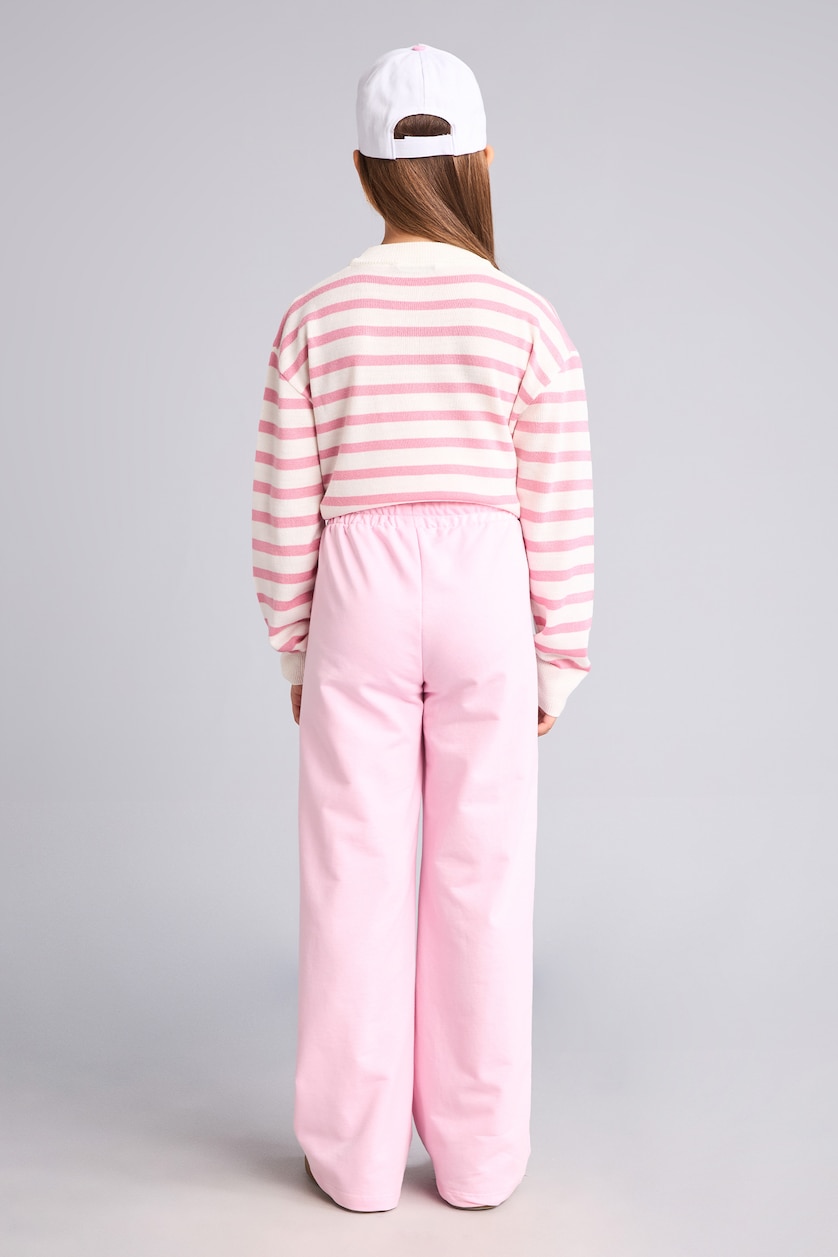 Kız Çocuk - Genç Kız Açık Pembe Wide Leg Pamuklu Eşofman Altı Kız Çocuk