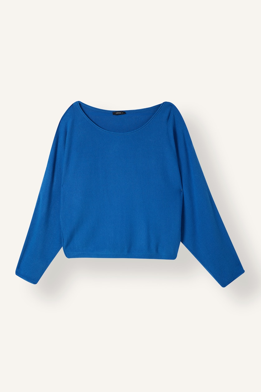 Kadın Saks Regular Fit Kayık Yaka Basic Kazak