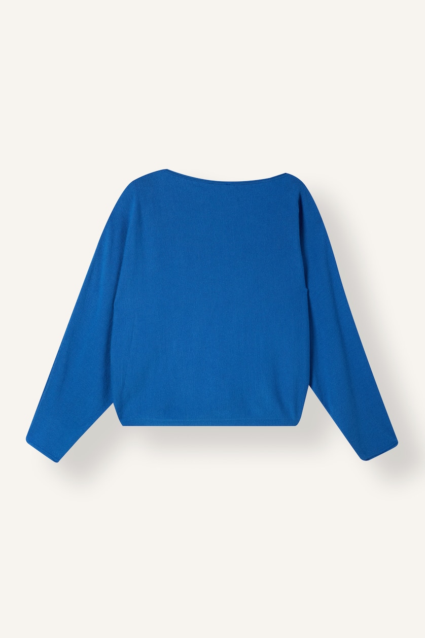 Kadın Saks Regular Fit Kayık Yaka Basic Kazak