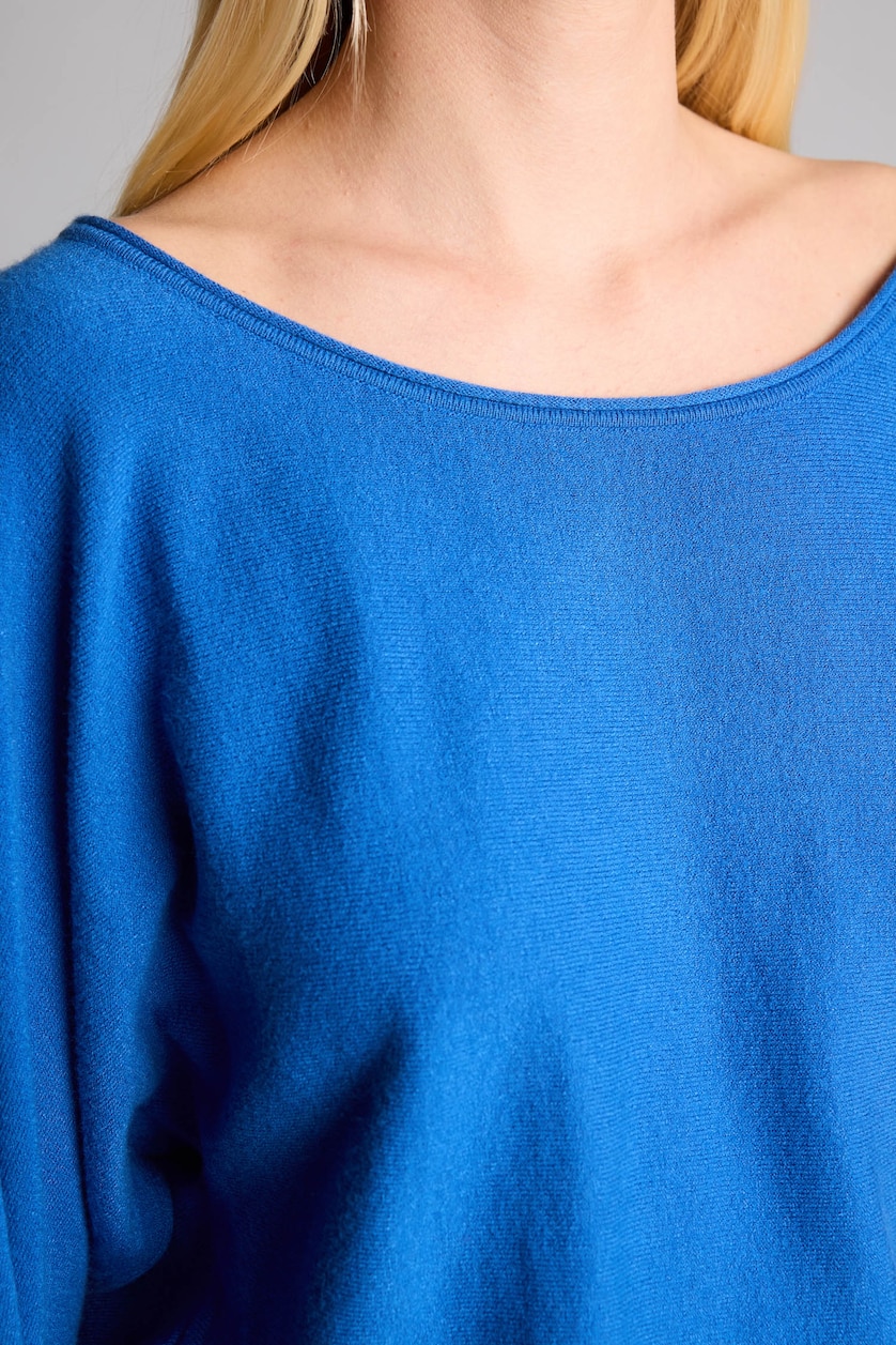 Woman Sax Regular Fit Boat Neck Drop Shoulder Knit Pullover
