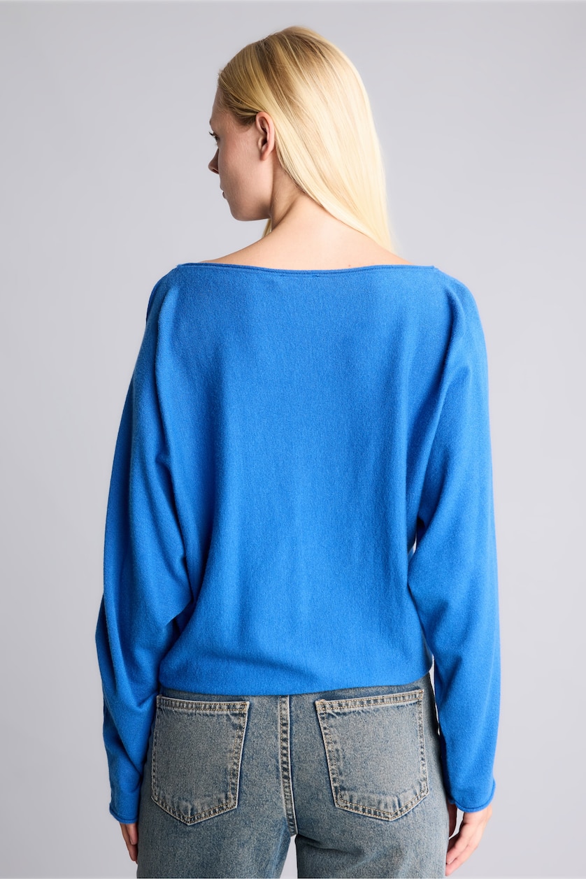 Woman Sax Regular Fit Boat Neck Drop Shoulder Knit Pullover