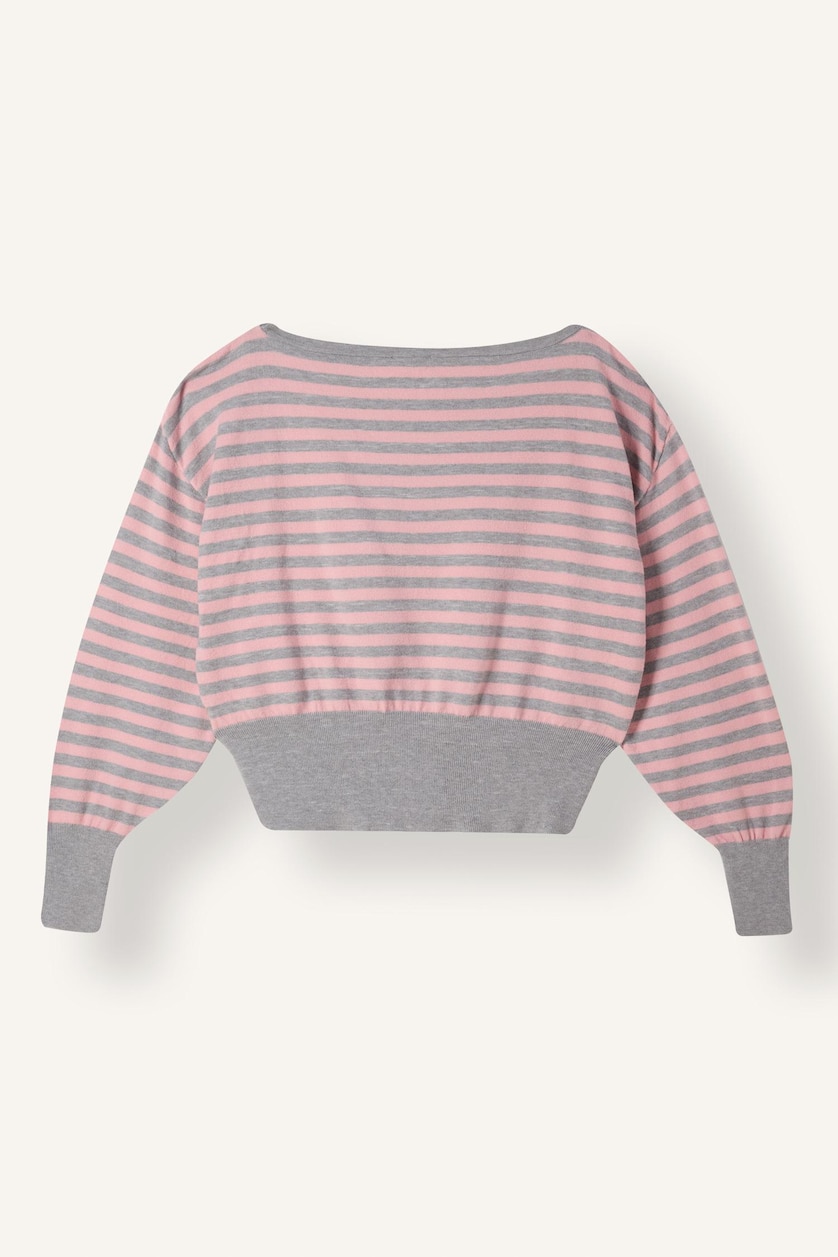 Women Grey Regular Fit Striped Knit Crop Pullover