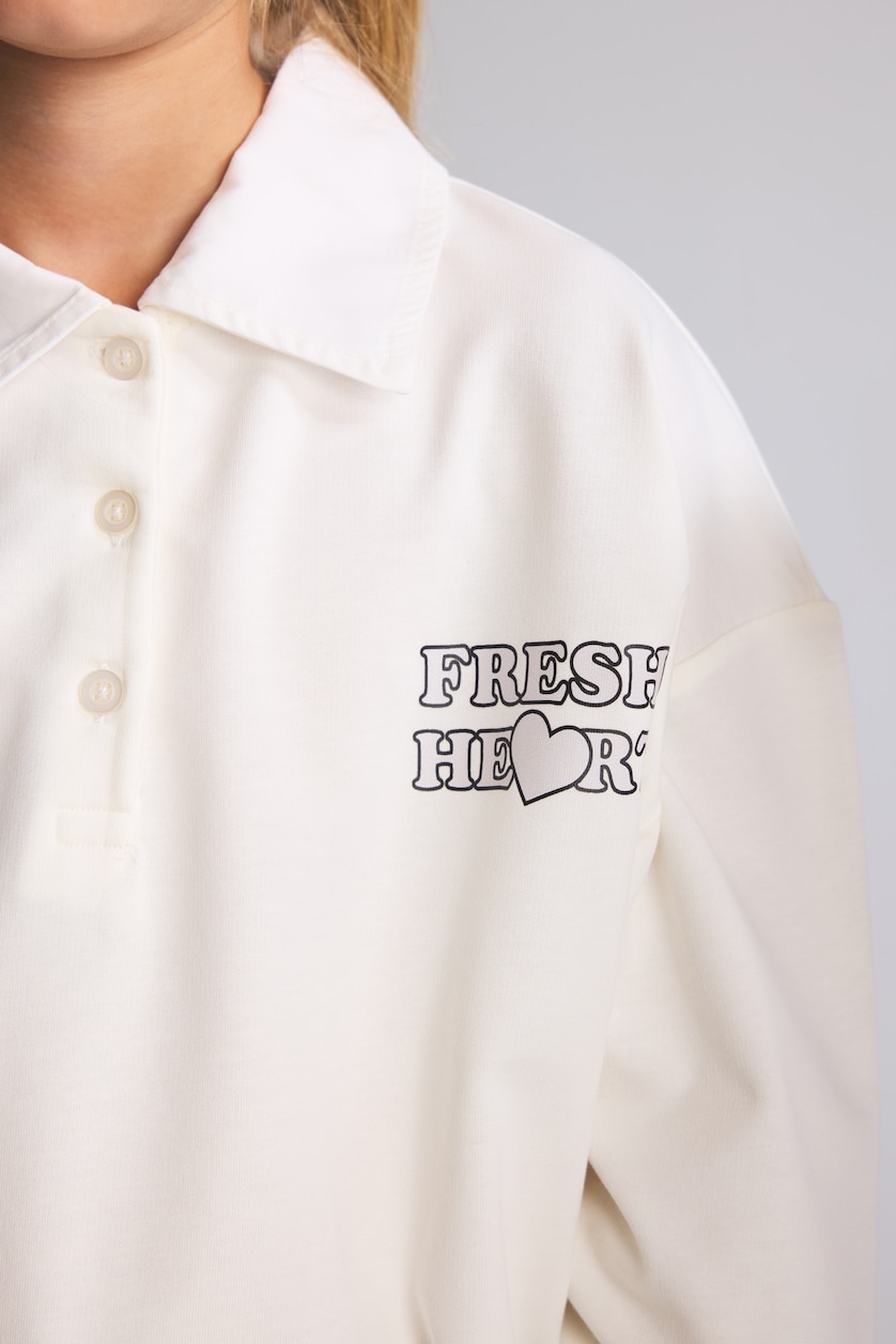 FILLES Écru T-shirt polo en tissu épais imprimé à manches longues pour fille