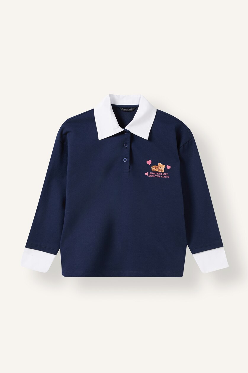 FILLES Marin T-shirt polo à manches longues imprimé en tissu épais pour fille