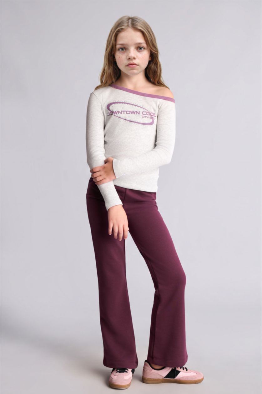 Young Girls - Teen Girls Light Grey Melange Slim Fit Slogan Long Sleeve T-Shirt
