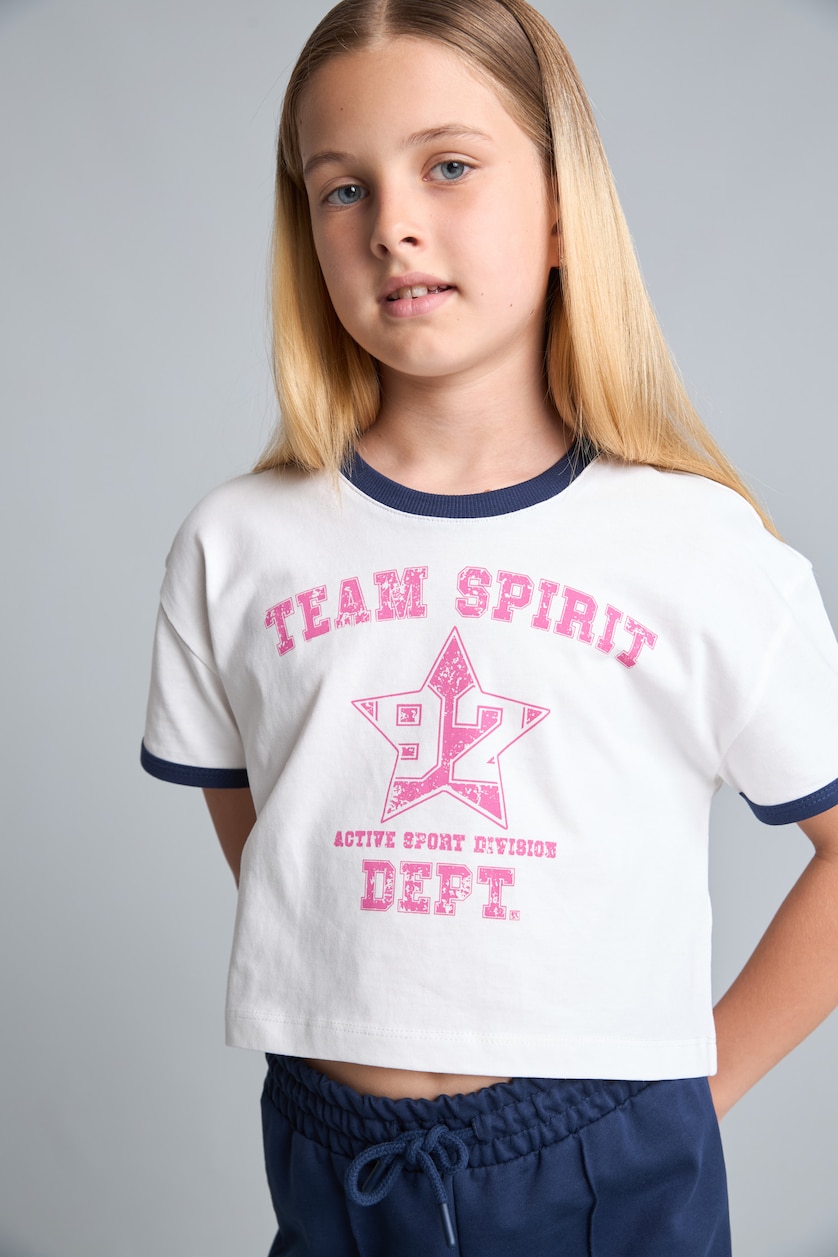 Young Girls - Teen Girls Ecru Girl Regular Fit 100% Cotton Slogan Print Short Sleeve T-Shirt