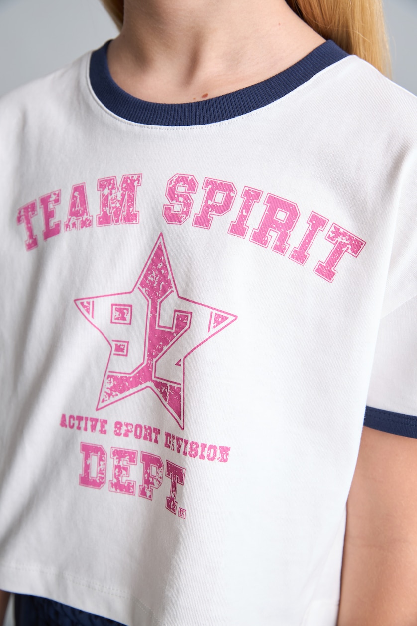 Young Girls - Teen Girls Ecru Girl Regular Fit 100% Cotton Slogan Print Short Sleeve T-Shirt