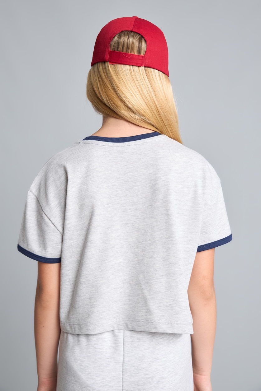 Young Girls - Teen Girls Light Grey Melange Girl Regular Fit 100% Cotton Slogan Print Short Sleeve T-Shirt