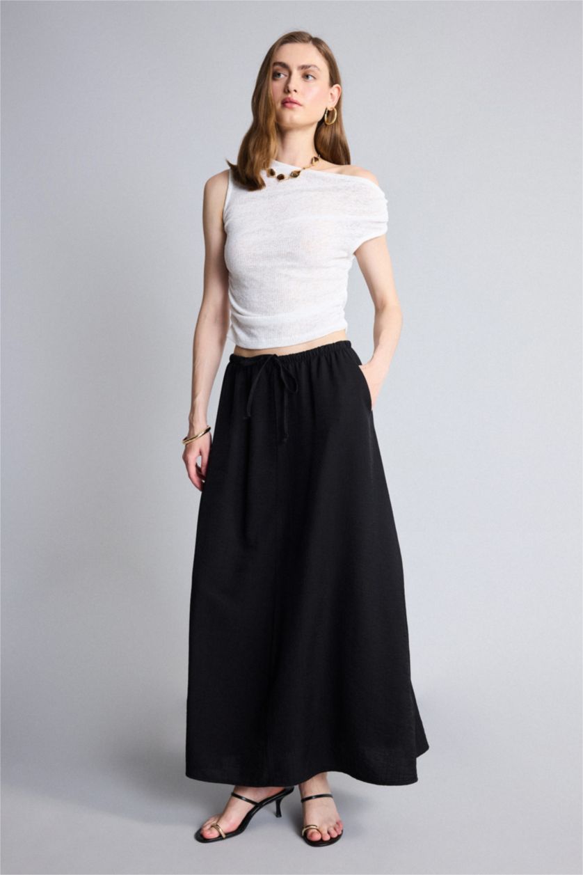 Women Black A Cut Midi