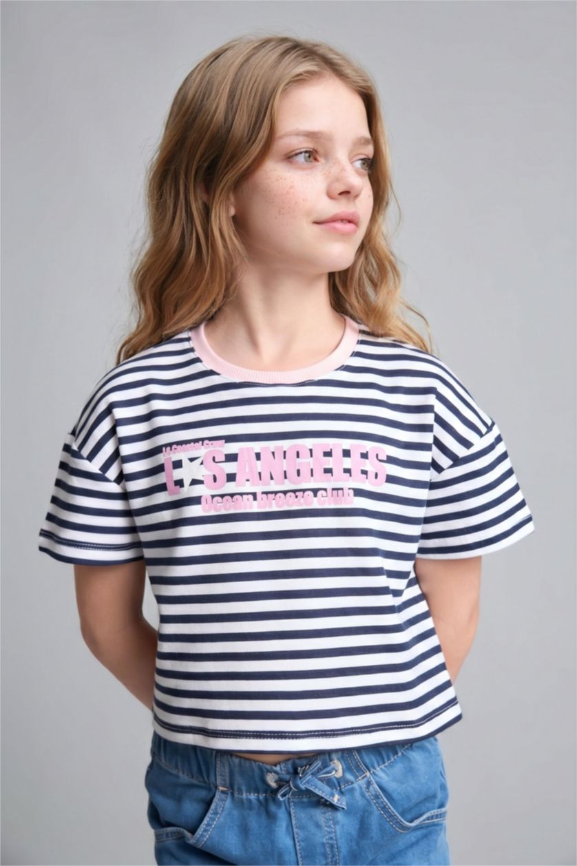 Young Girls - Teen Girls NAVY Regular Fit Slogan Short Sleeve T-Shirt