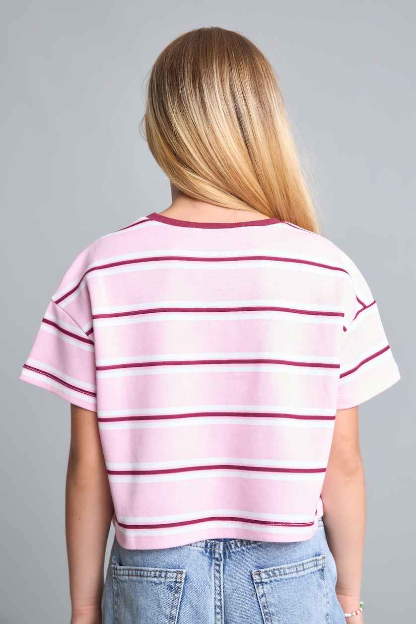 Kız Çocuk - Genç Kız Açık Pembe %100 Pamuk Regular Fit Kısa Kollu Baskılı Tişört Kız Çocuk