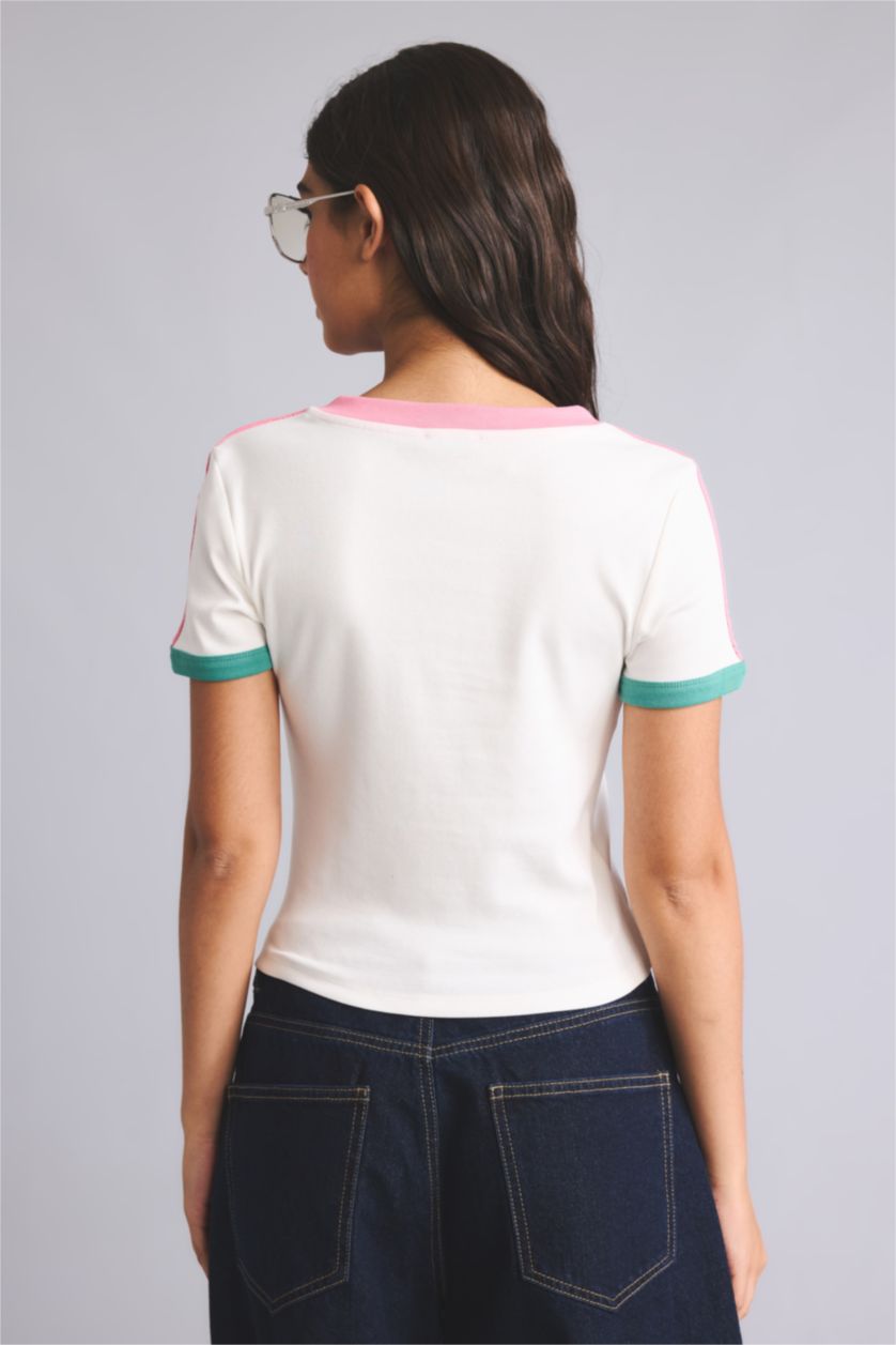 Women Pink Slim Fit Ribana Short Sleeve T-Shirt