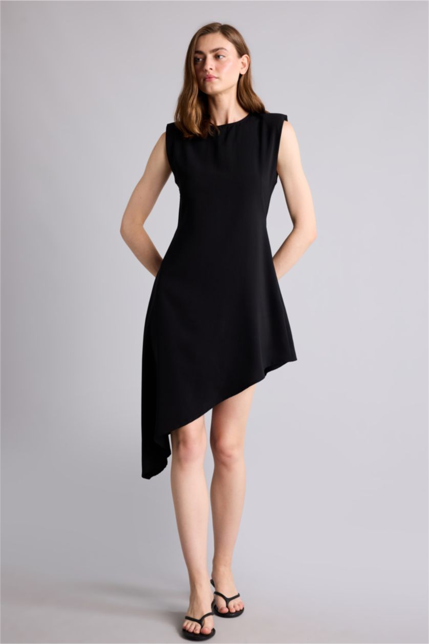Women Black Crepe Midi Dress
