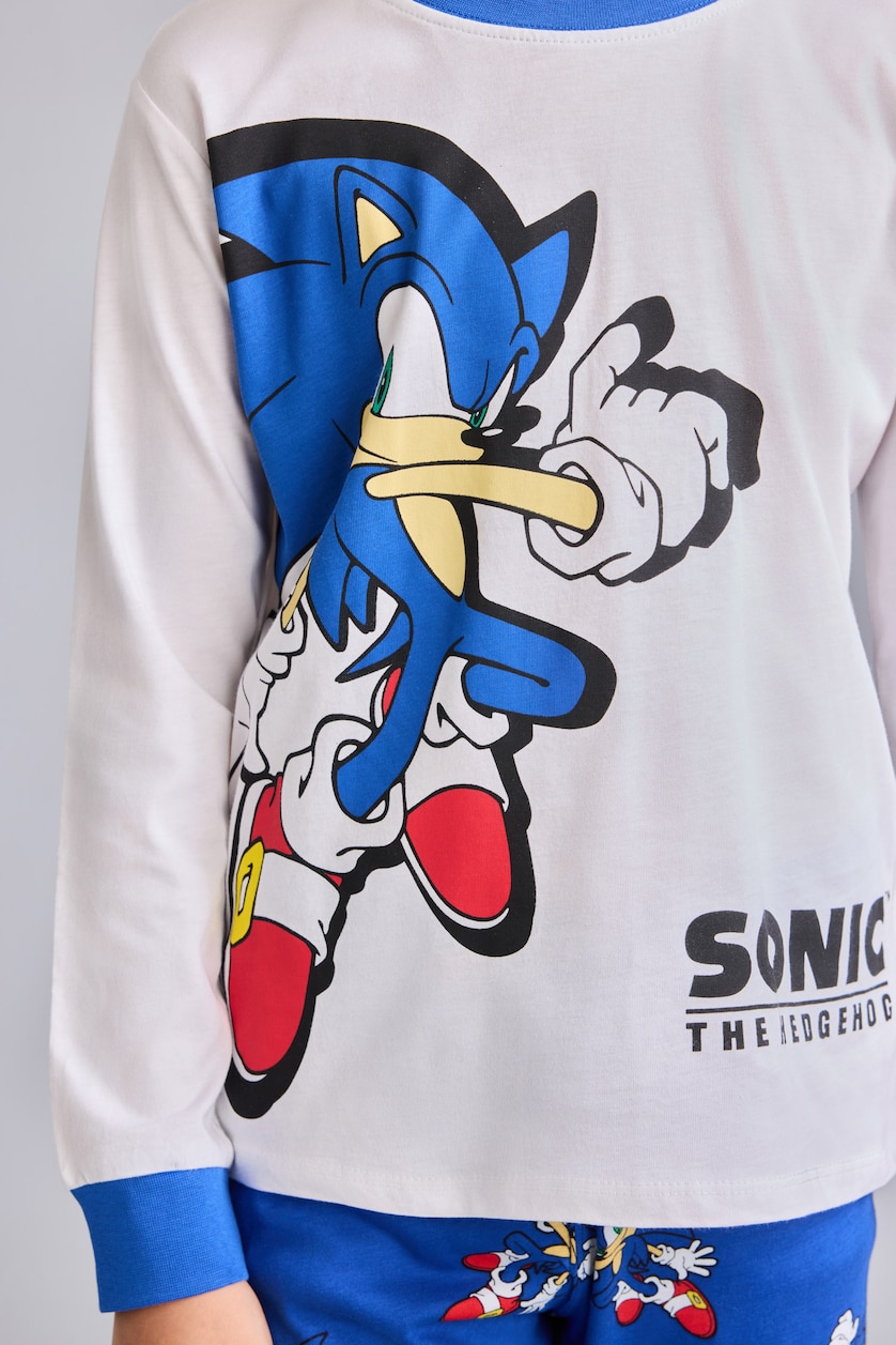 Erkek Çocuk - Genç Erkek Beyaz Sonic Baskılı Uzun Kollu Erkek Çocuk Pijama
