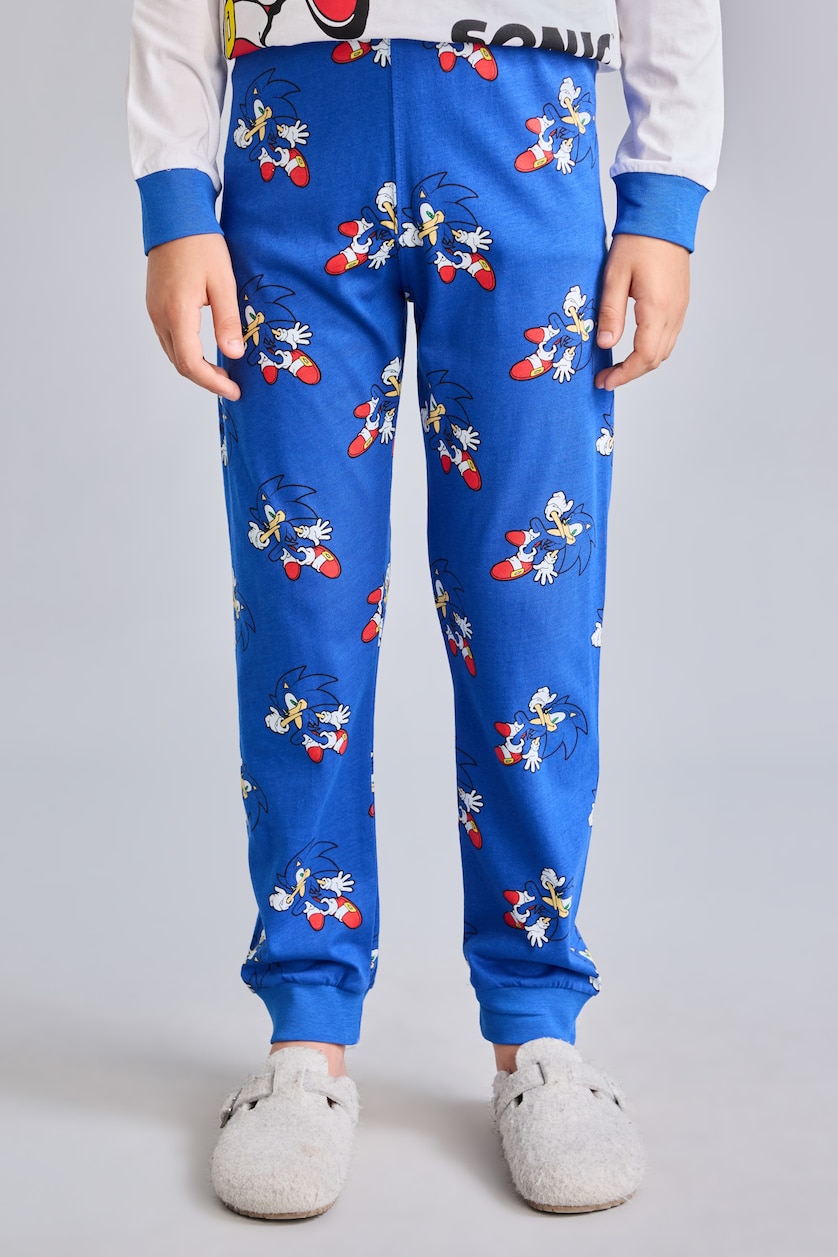 Erkek Çocuk - Genç Erkek Beyaz Sonic Baskılı Uzun Kollu Erkek Çocuk Pijama