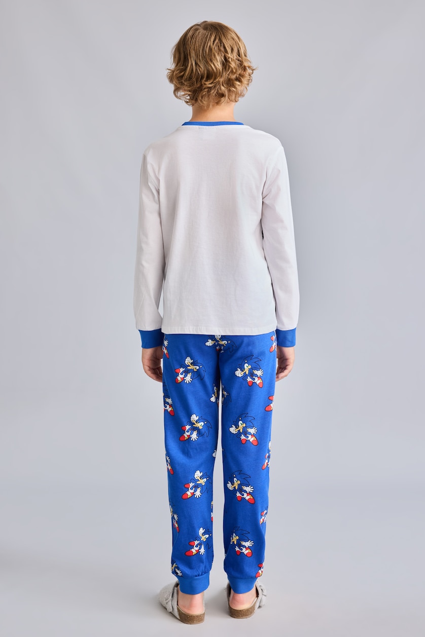 Erkek Çocuk - Genç Erkek Beyaz Sonic Baskılı Uzun Kollu Erkek Çocuk Pijama