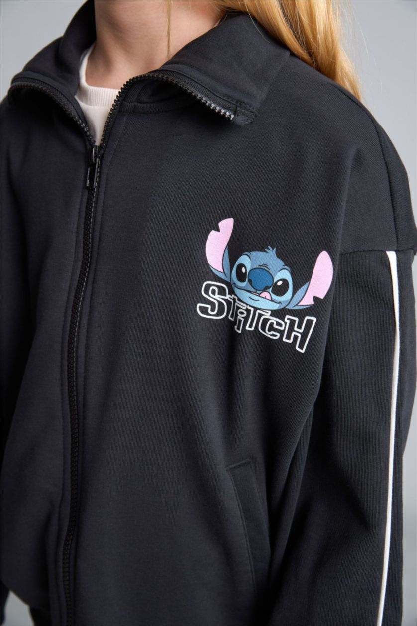 Kız Çocuk - Genç Kız Antrasit Lilo & Stitch Lisanslı Fermuarlı Hırka Kız Çocuk