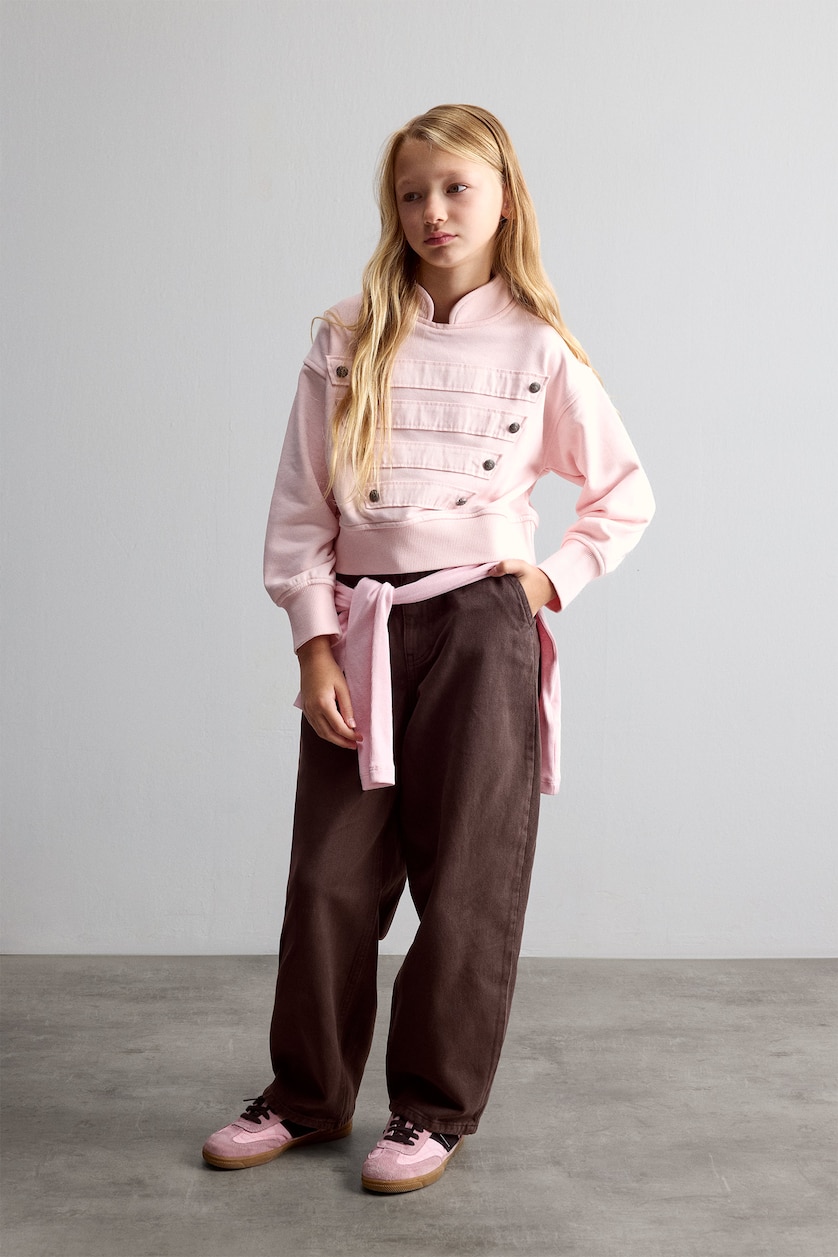 GIRLS & TEENS Brown Girl Baggy Fit Straight Leg Gabardine Trousers