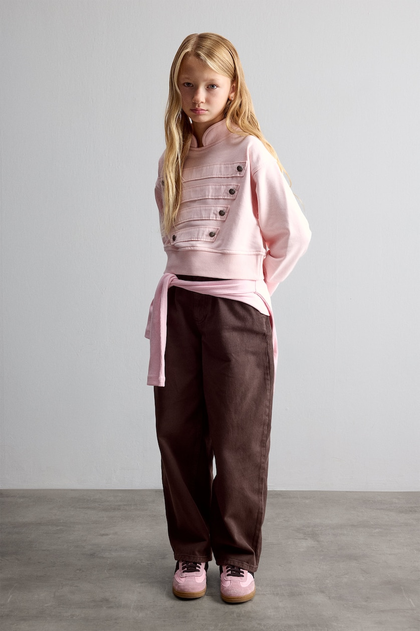 GIRLS & TEENS Brown Girl Baggy Fit Straight Leg Gabardine Trousers