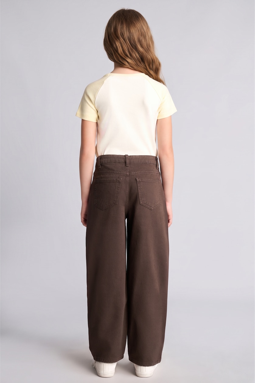 Young Girls - Teen Girls Brown Woman Baggy Fit Gabardine Trousers