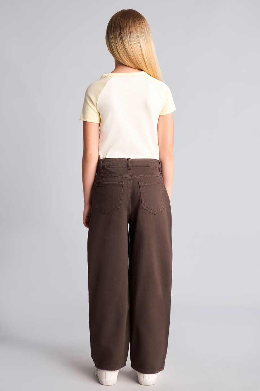 GIRLS & TEENS Brown Girl Baggy Fit Straight Leg Gabardine Trousers