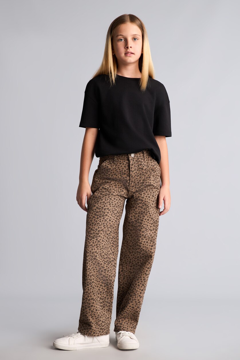 Kız Çocuk - Genç Kız Kahve Leopar Desenli Baggy Fit Pantolon Kız Çocuk
