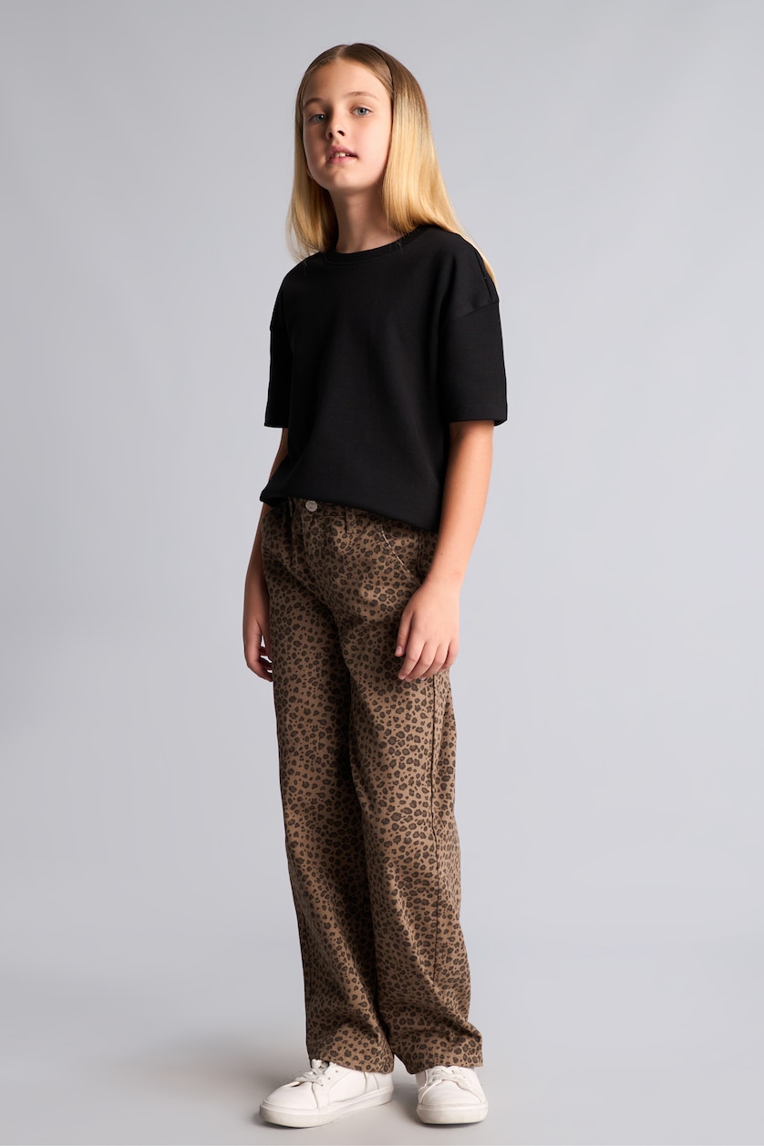 Kız Çocuk - Genç Kız Kahve Leopar Desenli Baggy Fit Pantolon Kız Çocuk