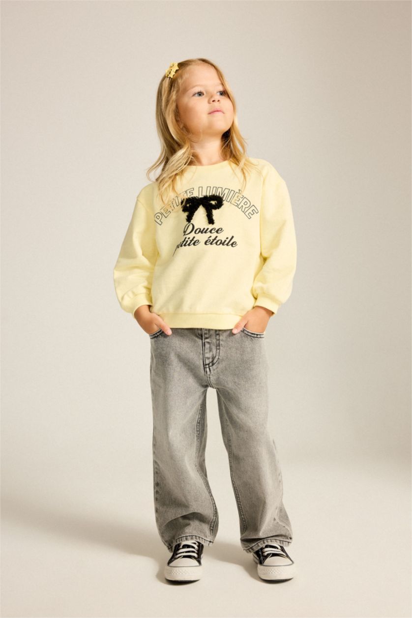 Baby Girls Grey Wide Leg Printed Jeans