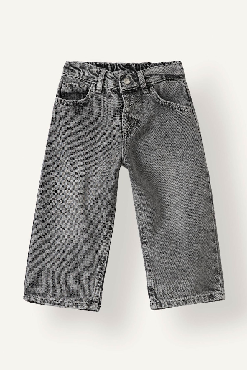 Kız Bebek Gri %100 Pamuk Wide Leg Jean Pantolon Kız Bebek