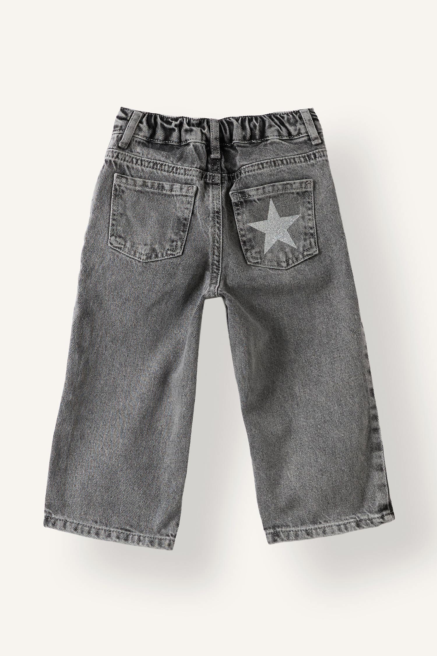 Kız Bebek Gri %100 Pamuk Wide Leg Jean Pantolon Kız Bebek
