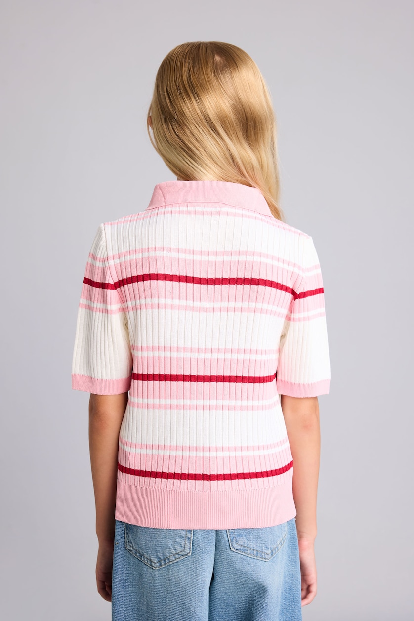GIRLS & TEENS Red Girl Regular Fit Ribbed Knit Short Sleeve Polo Sweater