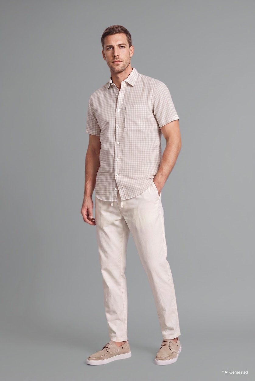 Men Beige Regular Fit Cotton Short Sleeve Shirt