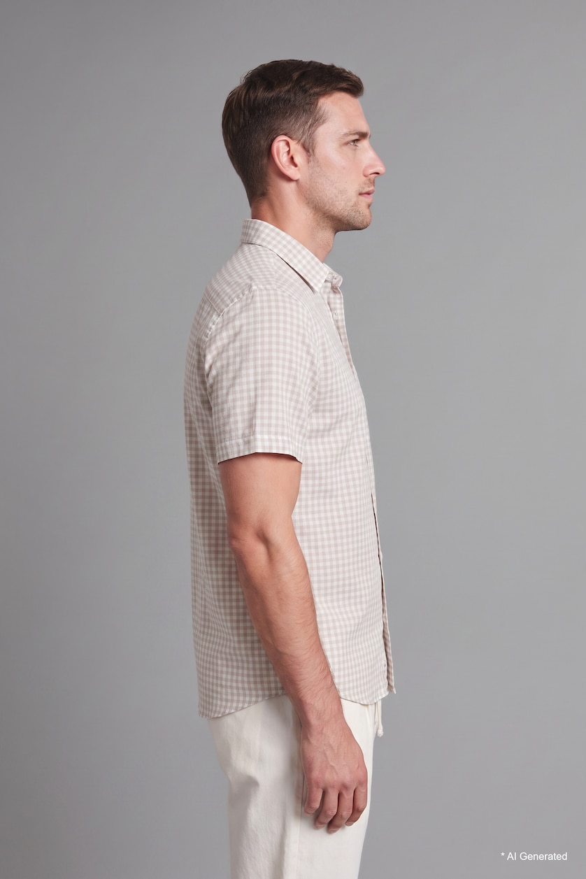 Men Beige Regular Fit Cotton Short Sleeve Shirt