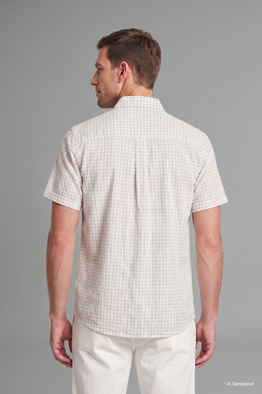 Men Beige Regular Fit Cotton Short Sleeve Shirt