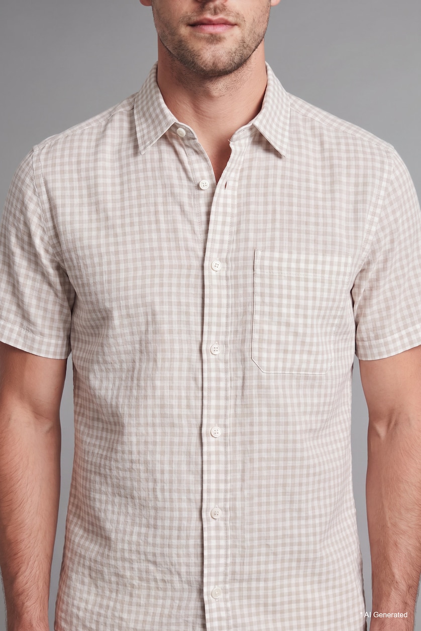Men Beige Regular Fit Cotton Short Sleeve Shirt