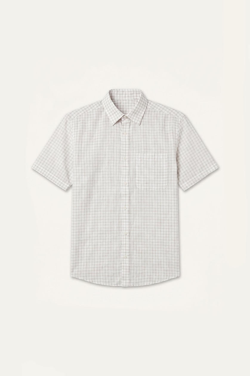 Men Beige Regular Fit Cotton Short Sleeve Shirt