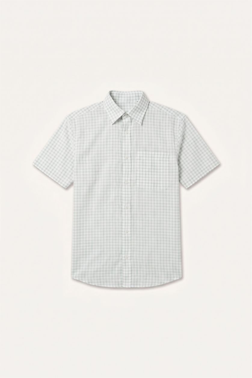 Men Light Khaki Regular Fit Cotton Short Sleeve Shirt