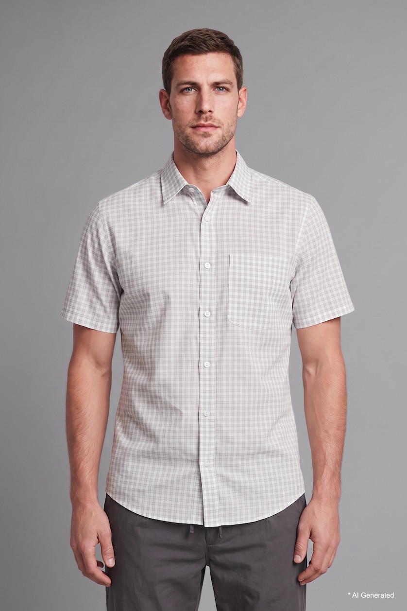 Men Light Khaki Regular Fit Cotton Short Sleeve Shirt