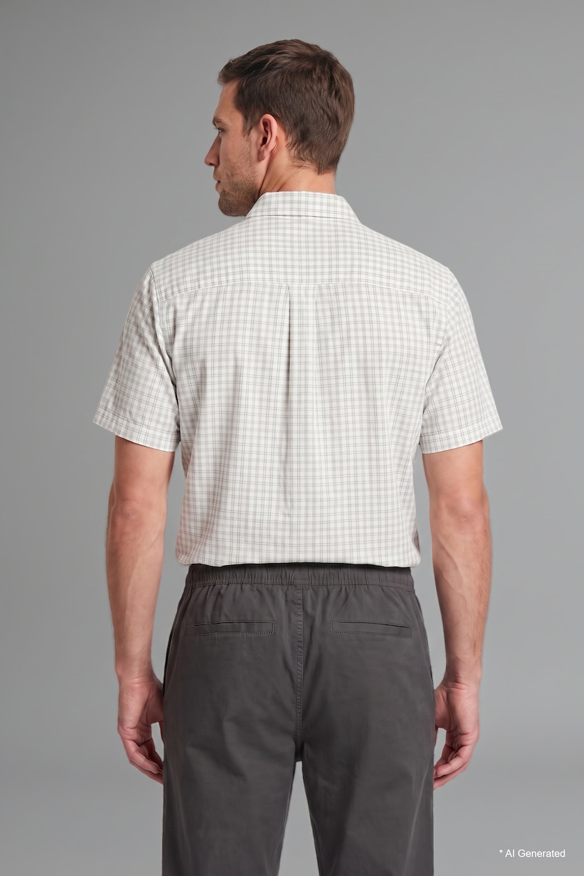 Men Light Khaki Regular Fit Cotton Short Sleeve Shirt