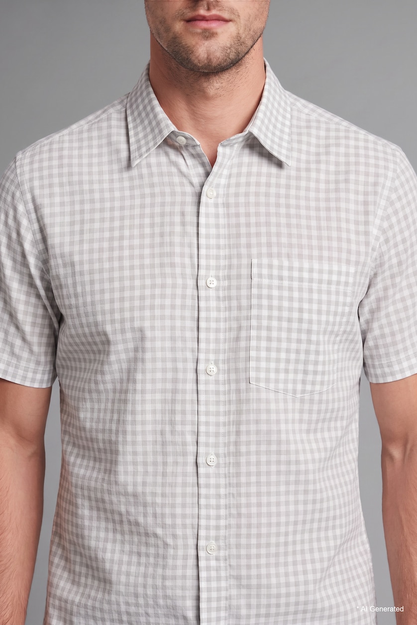 Men Light Khaki Regular Fit Cotton Short Sleeve Shirt