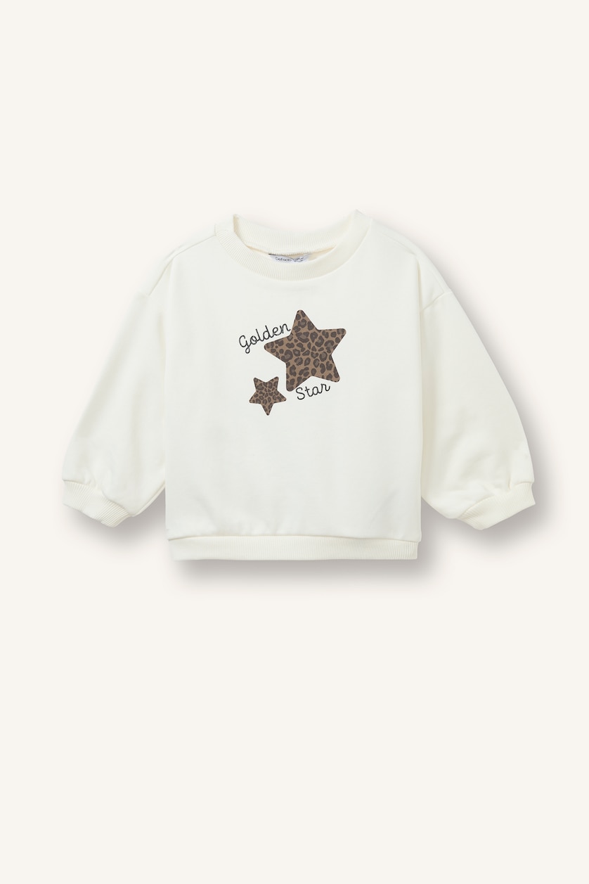 Baby Girls Ecru Regular Fit Crew Neck Sweatshirt